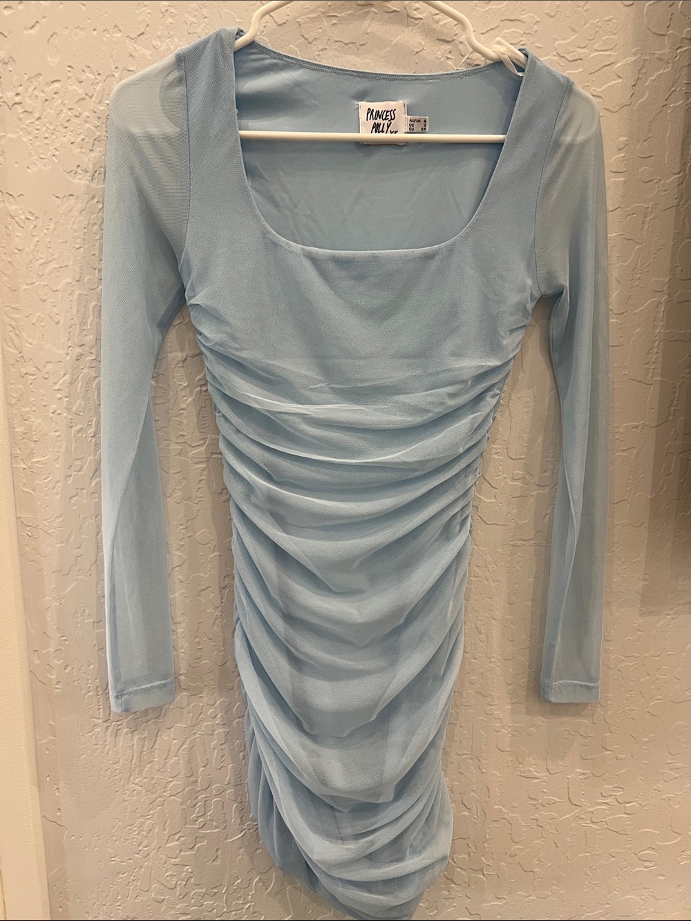 Princess Polly Light Blue Ruched Mesh Bodycon Dress